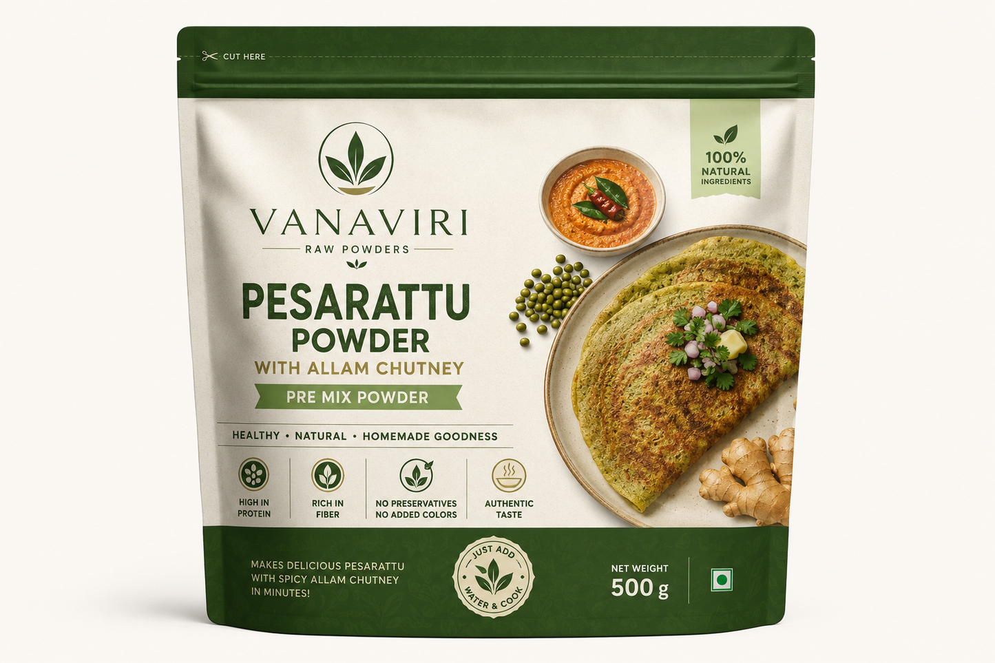 Sprouted Pesarattu Powder (allam chutney)